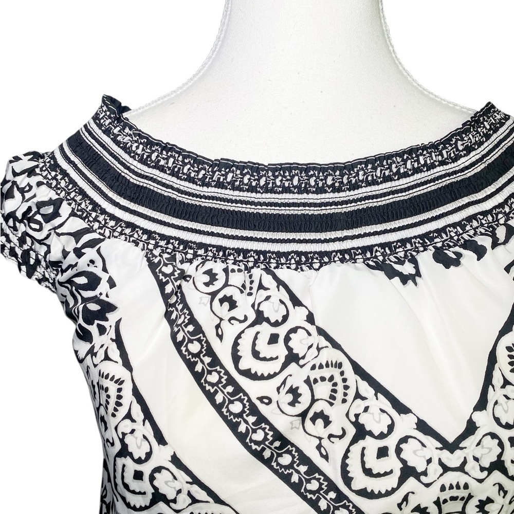 White House Black Market Black and White Paisley Tie Front Blouse - Picture 3 of 12